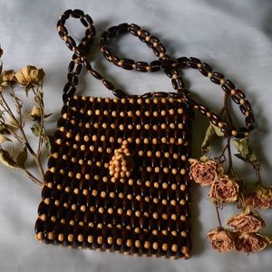 Wood Beaded Across The Body Bag NWOT